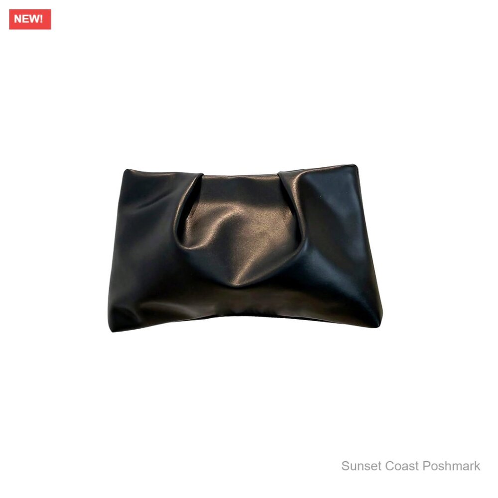 PU Leather Clutch Zipper Ruched Minimalist Handbag Evening Chic Elegant